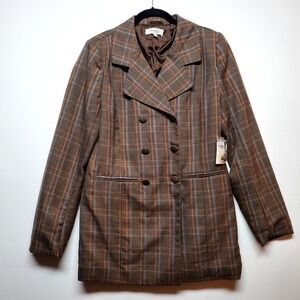 Charlotte Russe Plaid Double Breasted Blazer Jacket Womens Size M Brown Gray NWT